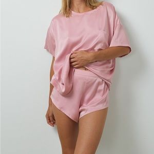 Lunya Washable silk tee set, robe & mask